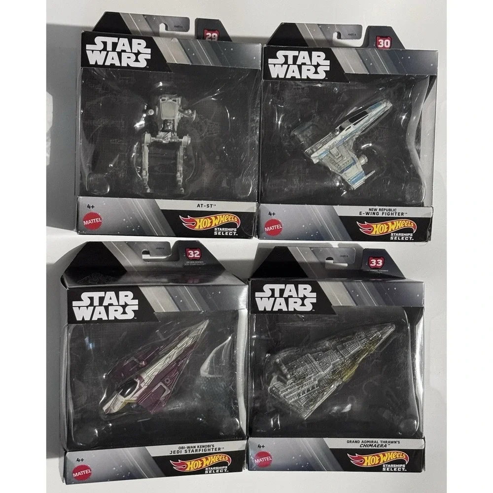 4 Hot Wheels Star Wars Starships Select AT-ST #29 E-Wing #30 Jedi #32 #33